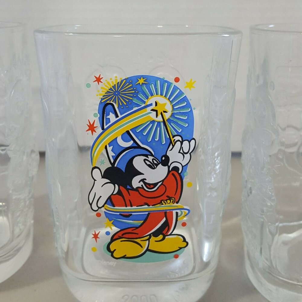 Disney Studio Glass Millennium 2000 Mickey Mouse McDonald's 4 Set Drinking Cup - Picture 3 of 12